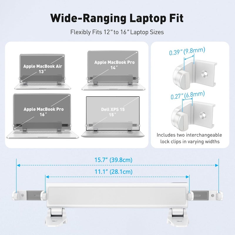 AboveTEK MacBook & Surface Laptop Locking Station with Combo Lock Cable, Anti Theft Folding Security Laptop Desk Mount, Adjustable & Portable, Fits 12"-16" Laptops/Notebooks (White) - Image 3